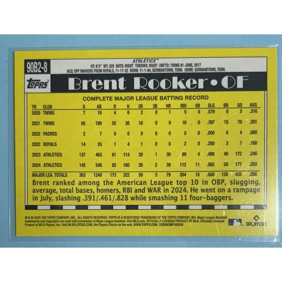 2025 Topps Series 2 35th Anniv. #90B2-8 A's Brent Rooker, Ser#40/50 - Picture 2 of 3